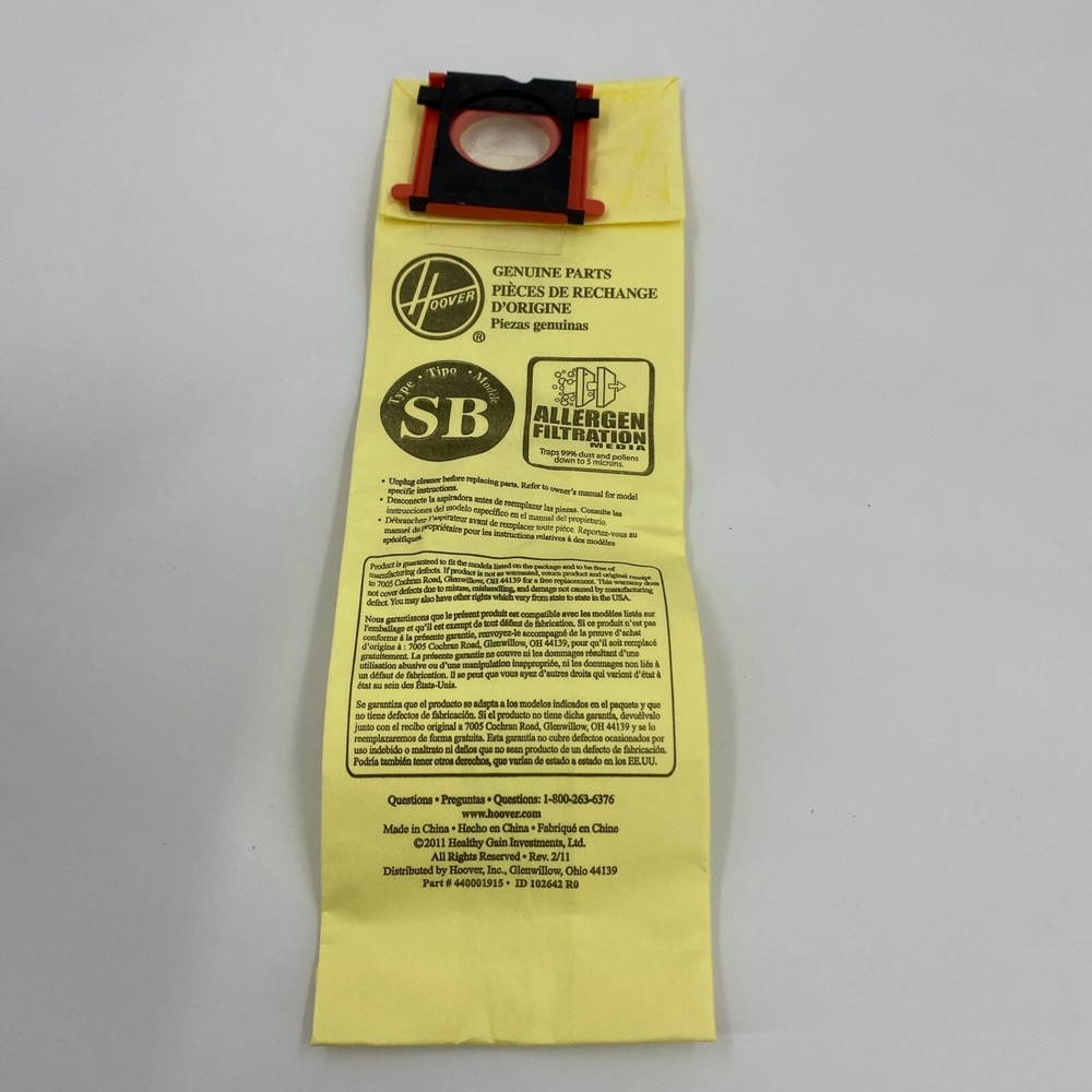 Hoover SB Vacuum Cleaner Bags Paper AH10170 10 Allergen Filtration Media
